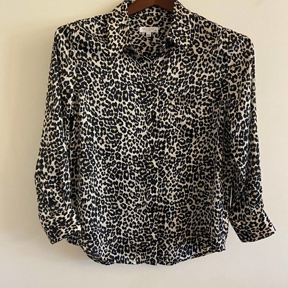 Equipment Leopard Print Long Sleeve Button Down Dress Shirt Medium